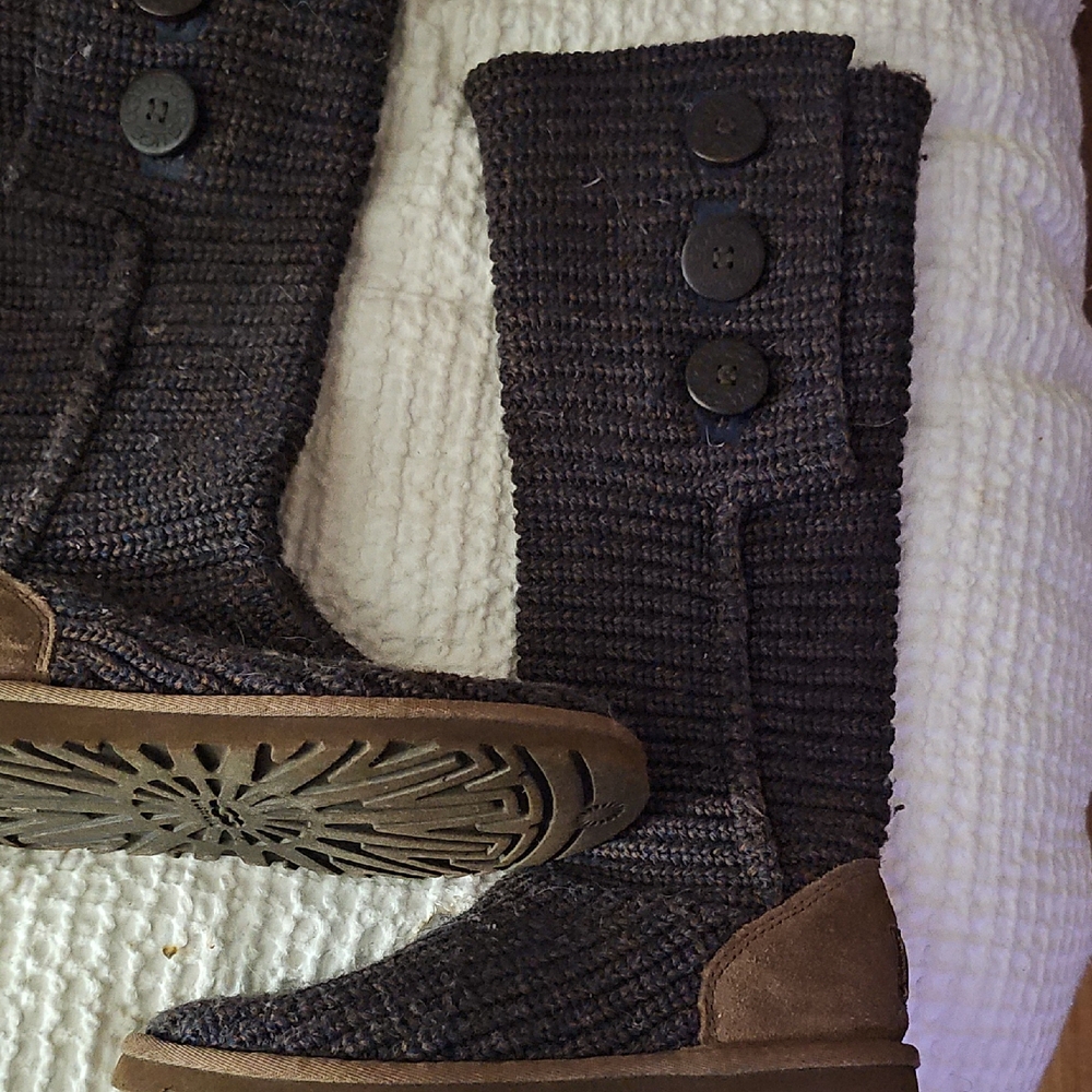 UGG Women's Knit Button Boots - Dark Gray and Brown